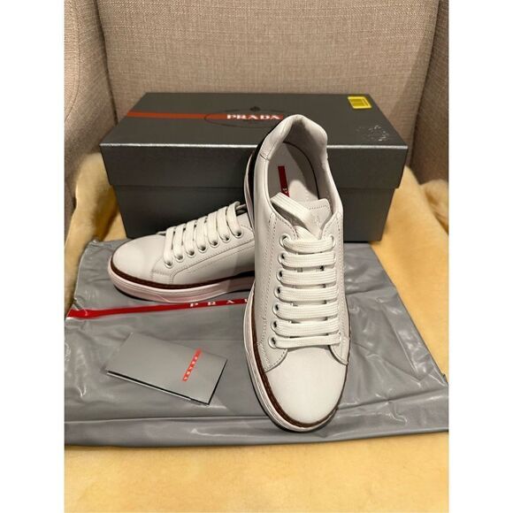 Prada Men’s low top leather sneaker white size 5,5 EU 38,5-39 - Picture 7 of 13